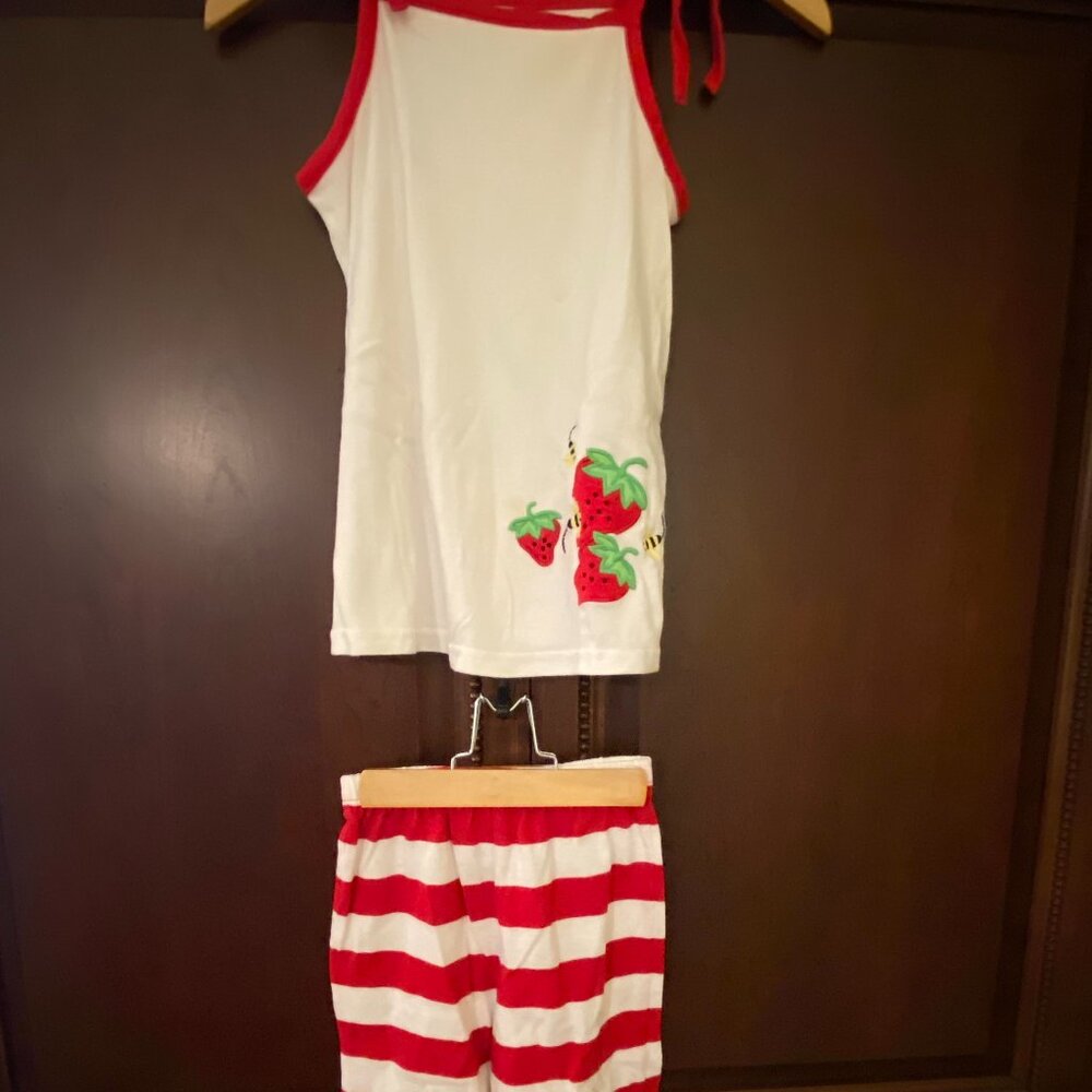 Kelly's Kids 2 pc set - Strawberry/Bee Design & Striped Pants - Size 7-8